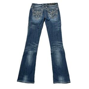 Rock Revival Jeans Distressed Low Rise Boot Cut Y2k Flap‎ Pockets Rhinestone 26